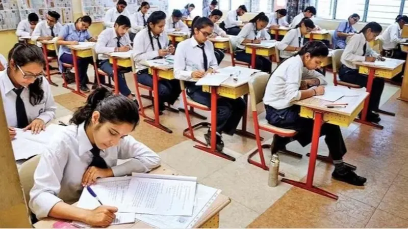 Students writing a test in a classroom